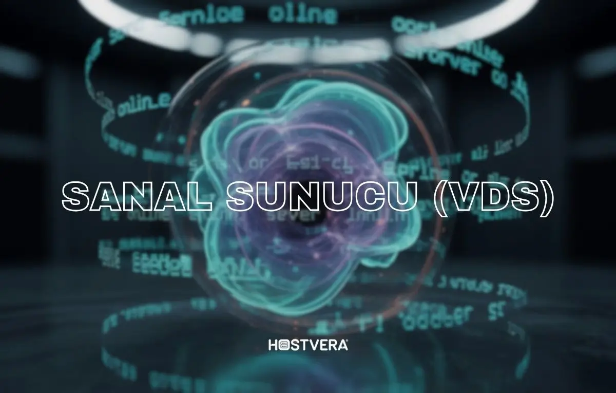 Sanal sunucu (VDS) başlığıyla dijital veri animasyonlarının yer aldığı Hostvera sunucu görseli