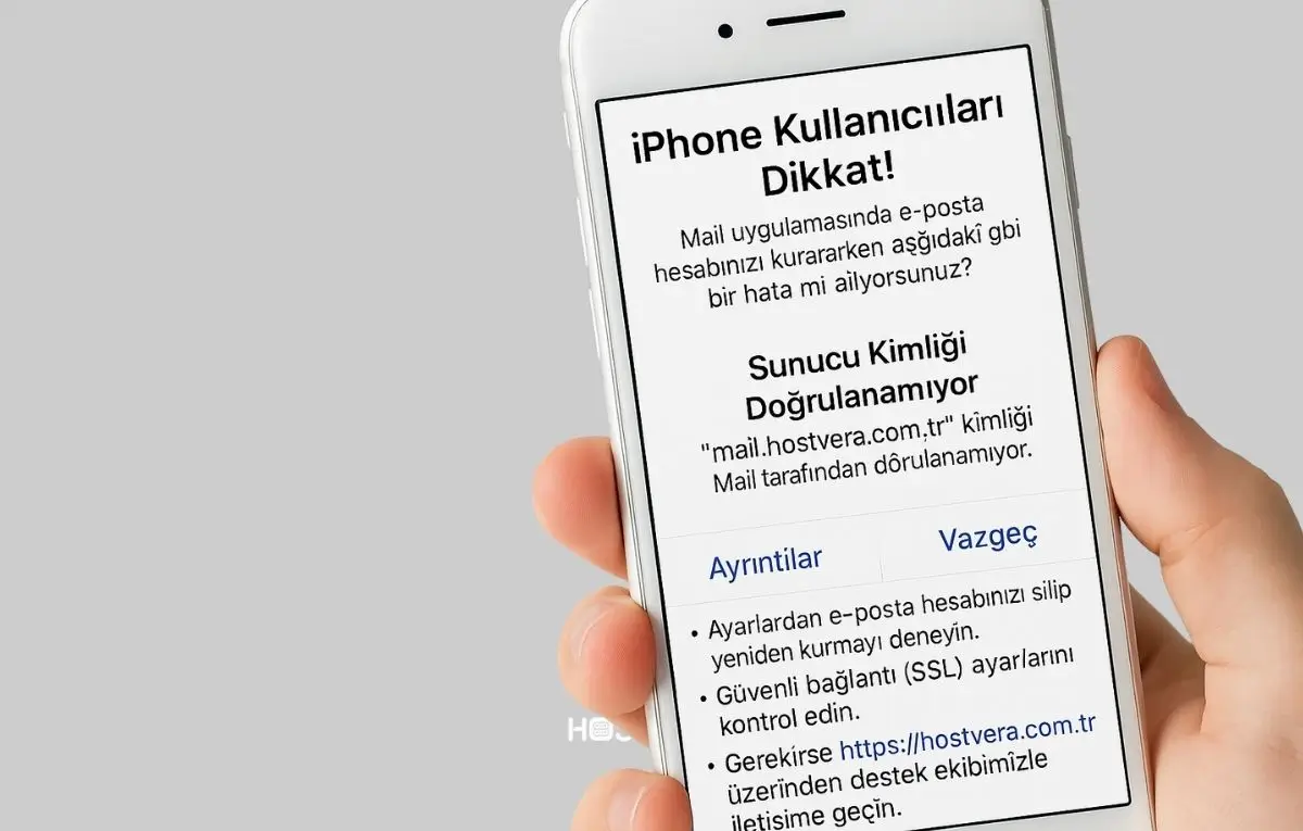 iPhone e-posta kurulumu sırasında sunucu kimliği doğrulanamıyor hatası uyarısı