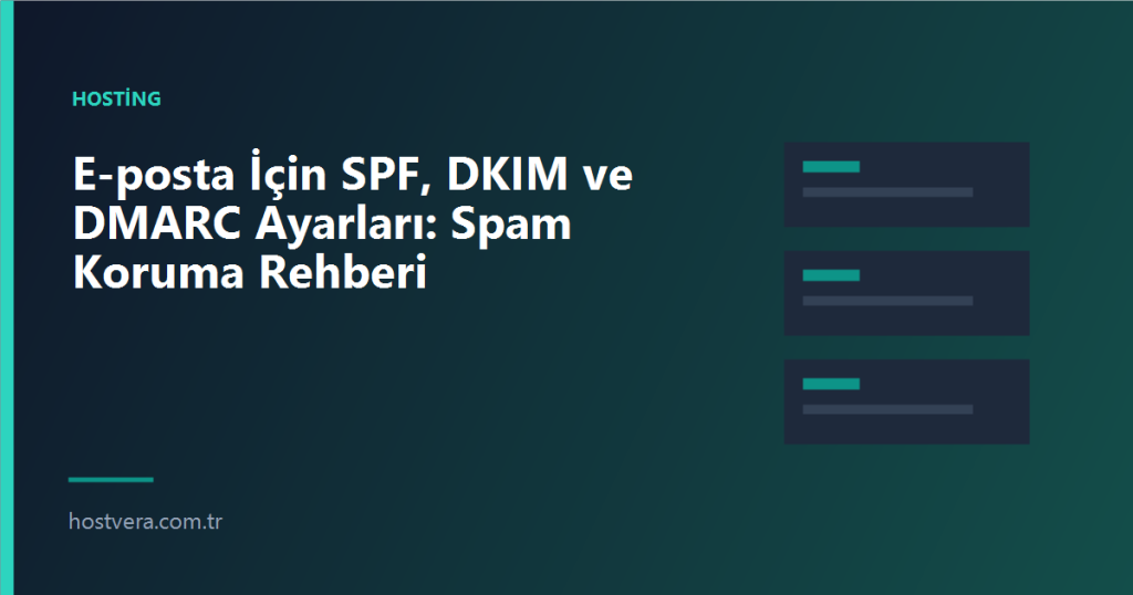 E-posta İçin SPF, DKIM ve DMARC Ayarları: Spam Koruma Rehberi — Hostvera blog kapak görseli