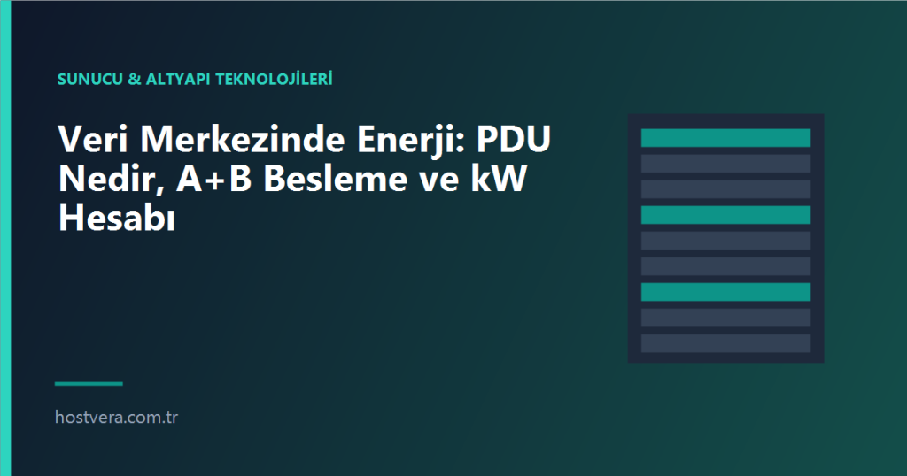 Veri Merkezinde Enerji: PDU Nedir, A+B Besleme ve kW Hesabı — Hostvera blog kapak görseli